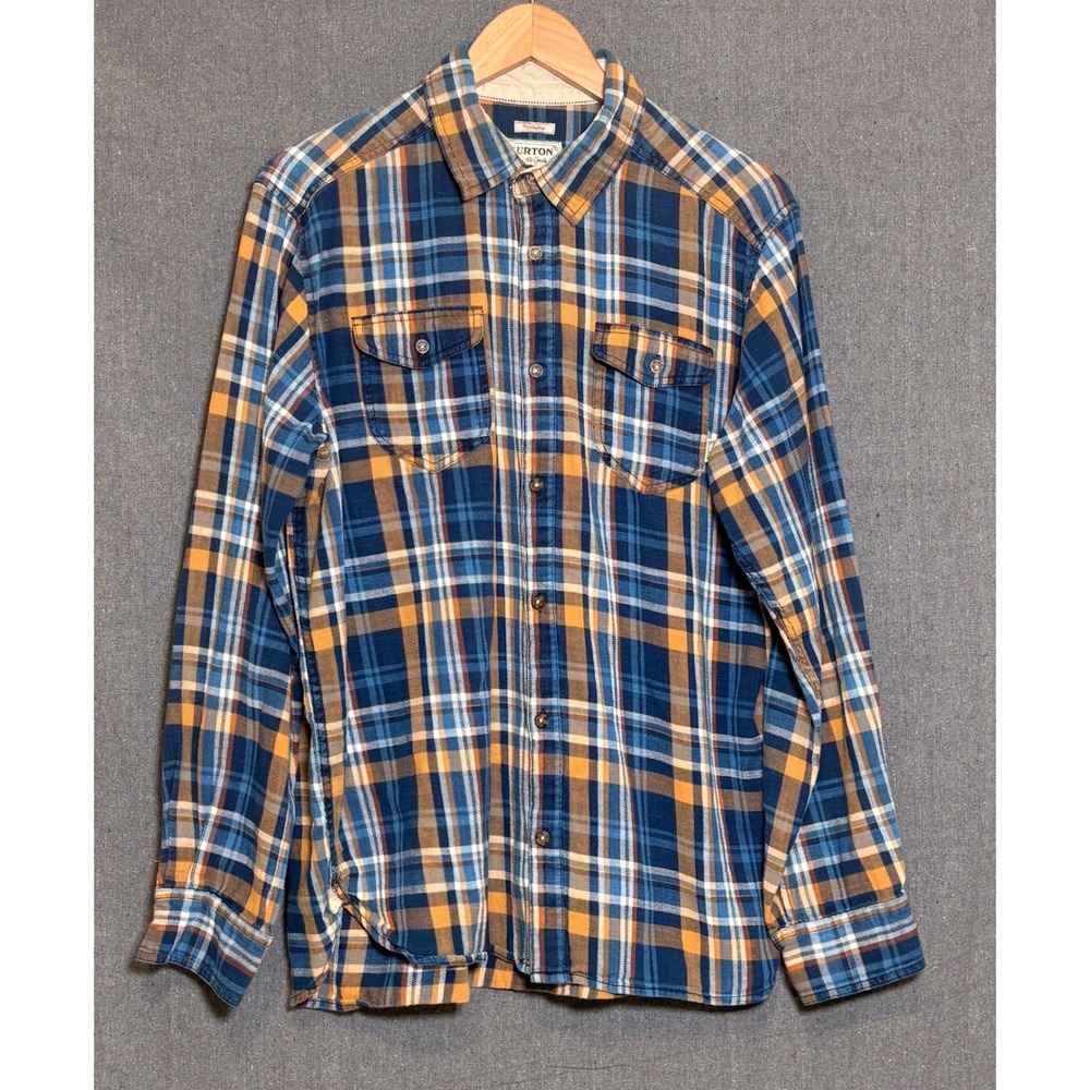 Burton Durable Goods Mens Blue Orange Plaid Flannel Button Down Shirt XL